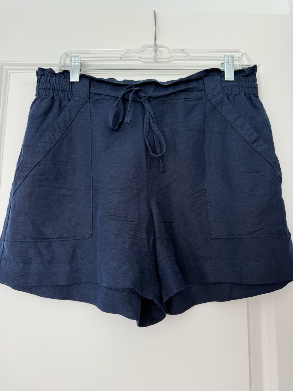 LOFT Navy High-Waist Linen-Blend Drawstring Shorts